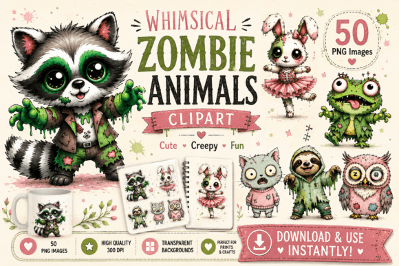 Download 50 Cute &amp; Creepy Zombie Animals Clipart - Zombie Collection